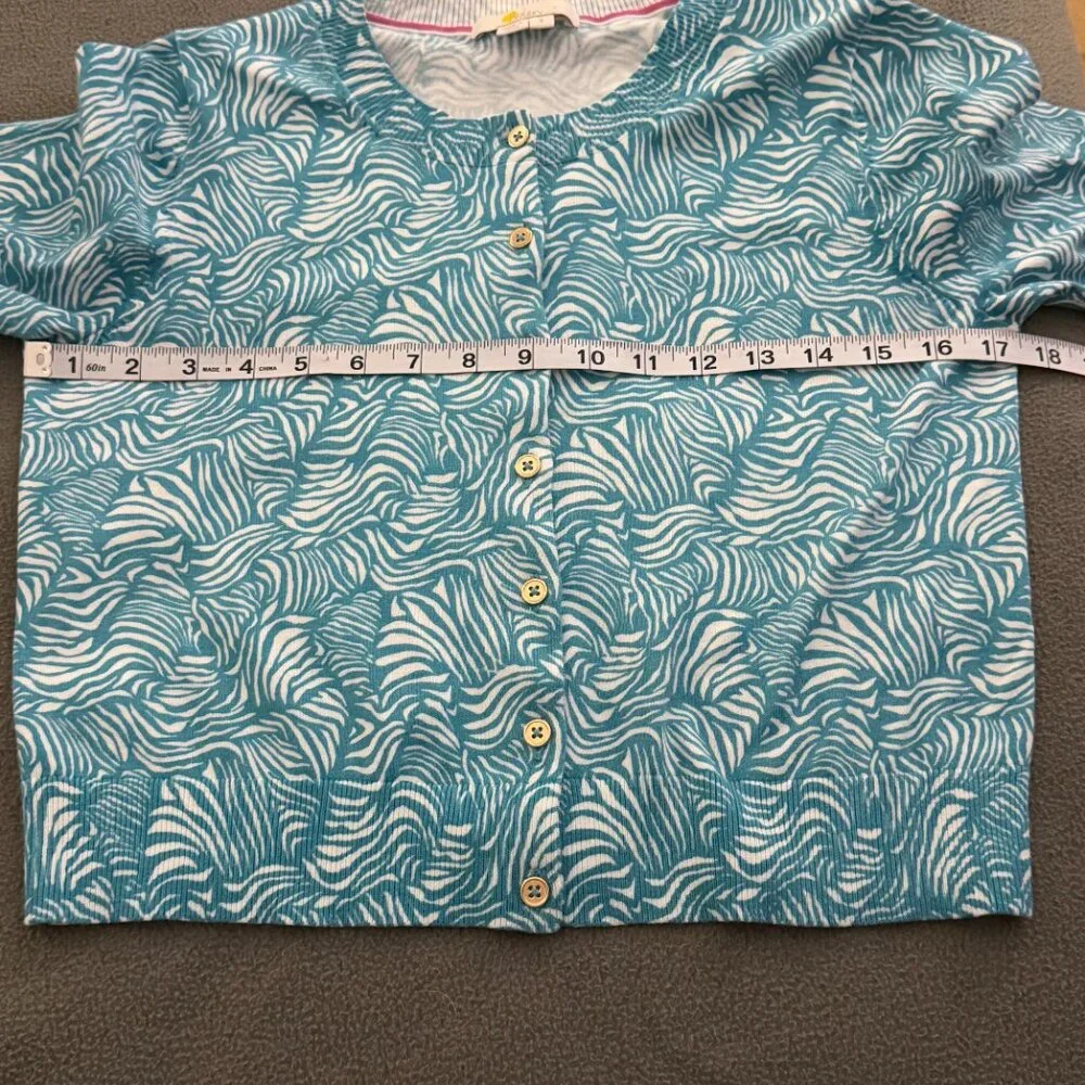 Boden Teal White Abstract Print Button Front Cardigan Sweater Size S - Picture 3 of 6